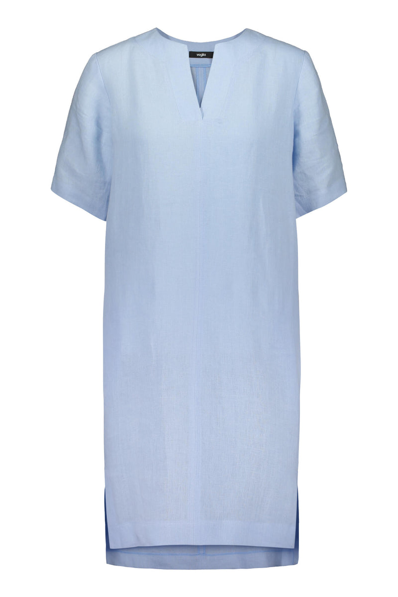 Voglia Finland women's light blue linen dress front
